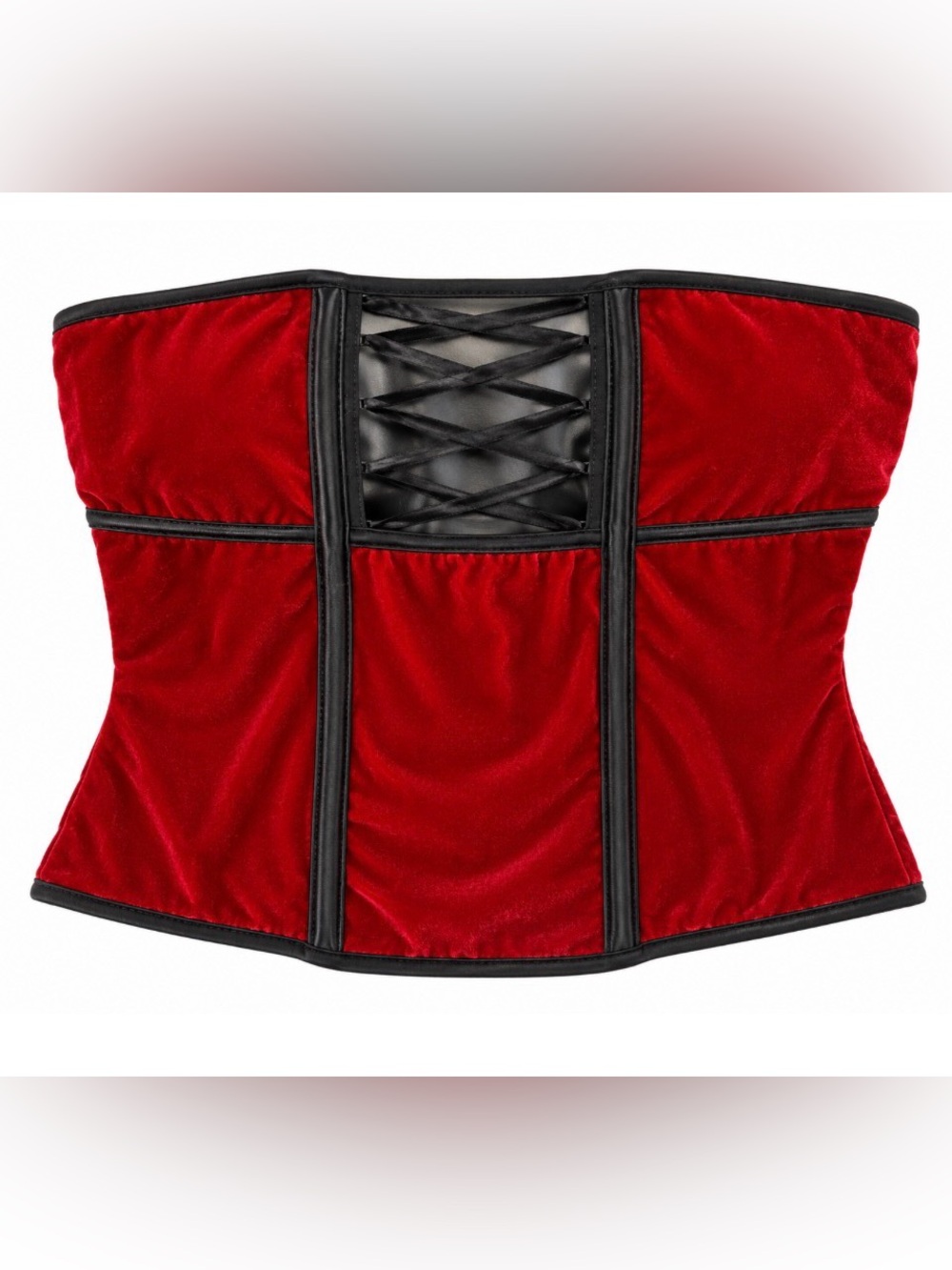 Coquette Red Velvet Bustier Corset Top Y2K Lace Up Size L XL